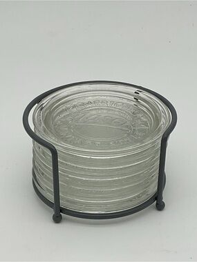 Mason Glass Coaster Set with Metal Holder - Clear